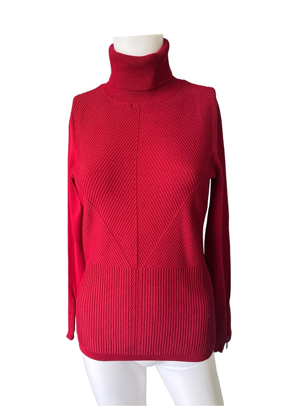 White House Black Market Turtleneck Sweater Red Ribbed Knit Womens Size Small
